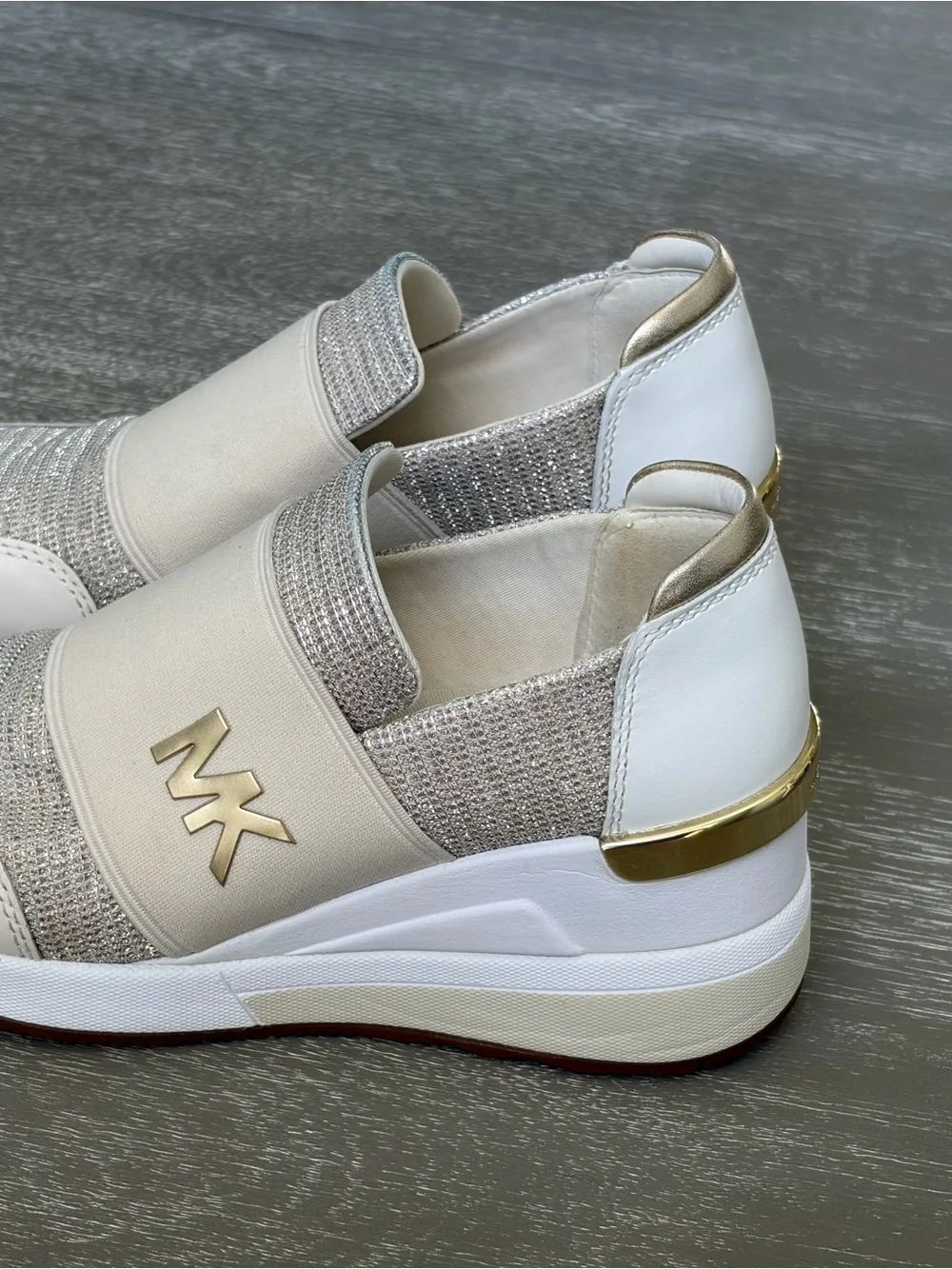 Michael Kors Kids Ivory and Gold Slip-On Sneakers